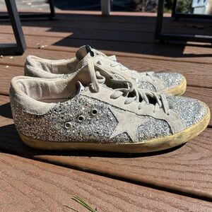 Golden Goose Silver Glitter & Gray Suede Superstar Sneakers